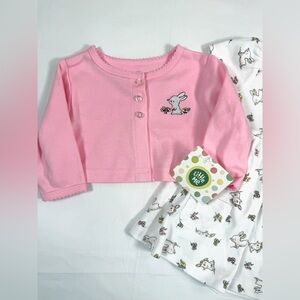 LITTLE ME Baby Girl Dress Set Size 3M Pink Bunny Print Cardigan Outfit